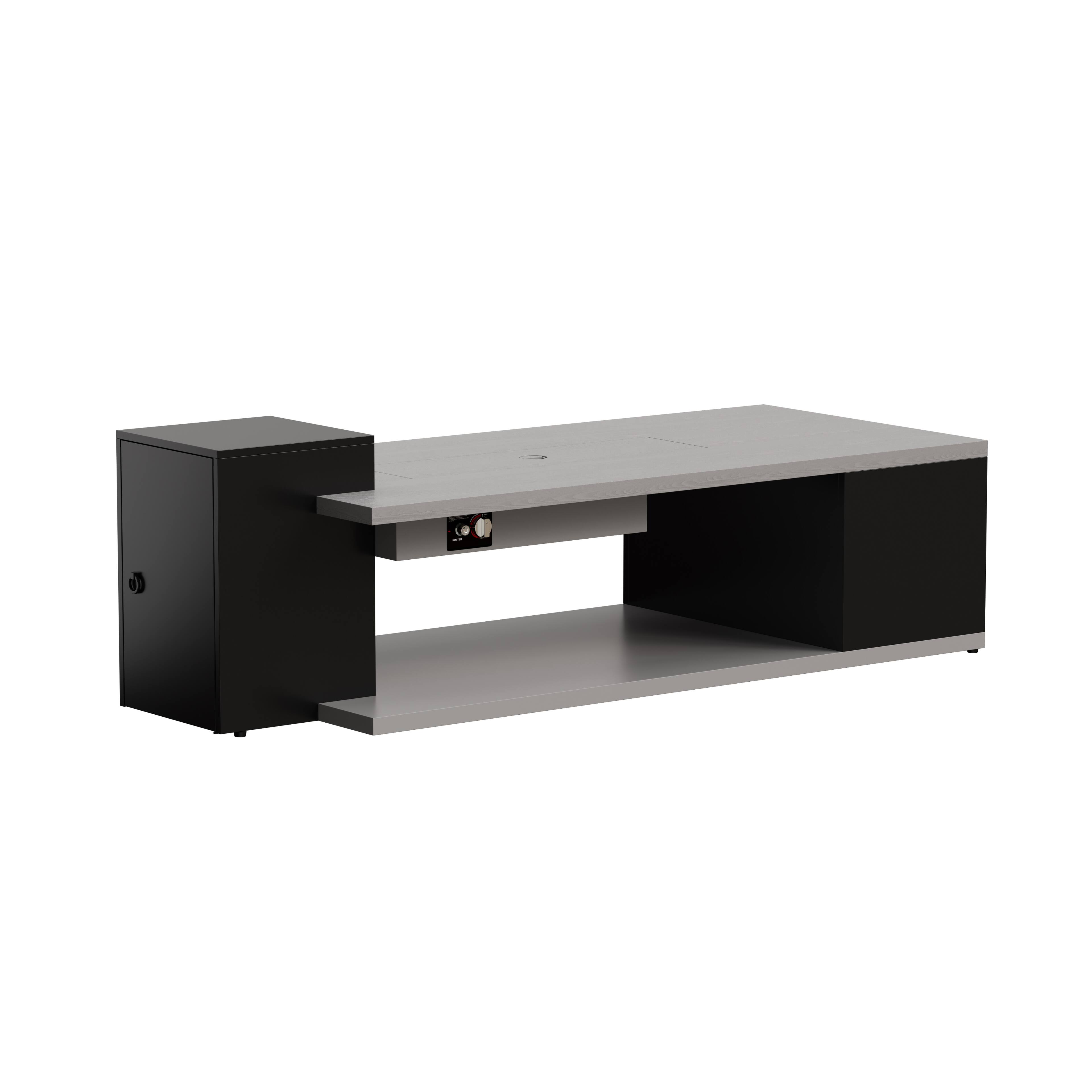 Famapy - 60,000 BTU Outdoor Propane Fire Pit Table with Hidden Tank Storage, Weather Cover and Storage Cabinet - Black & Gray