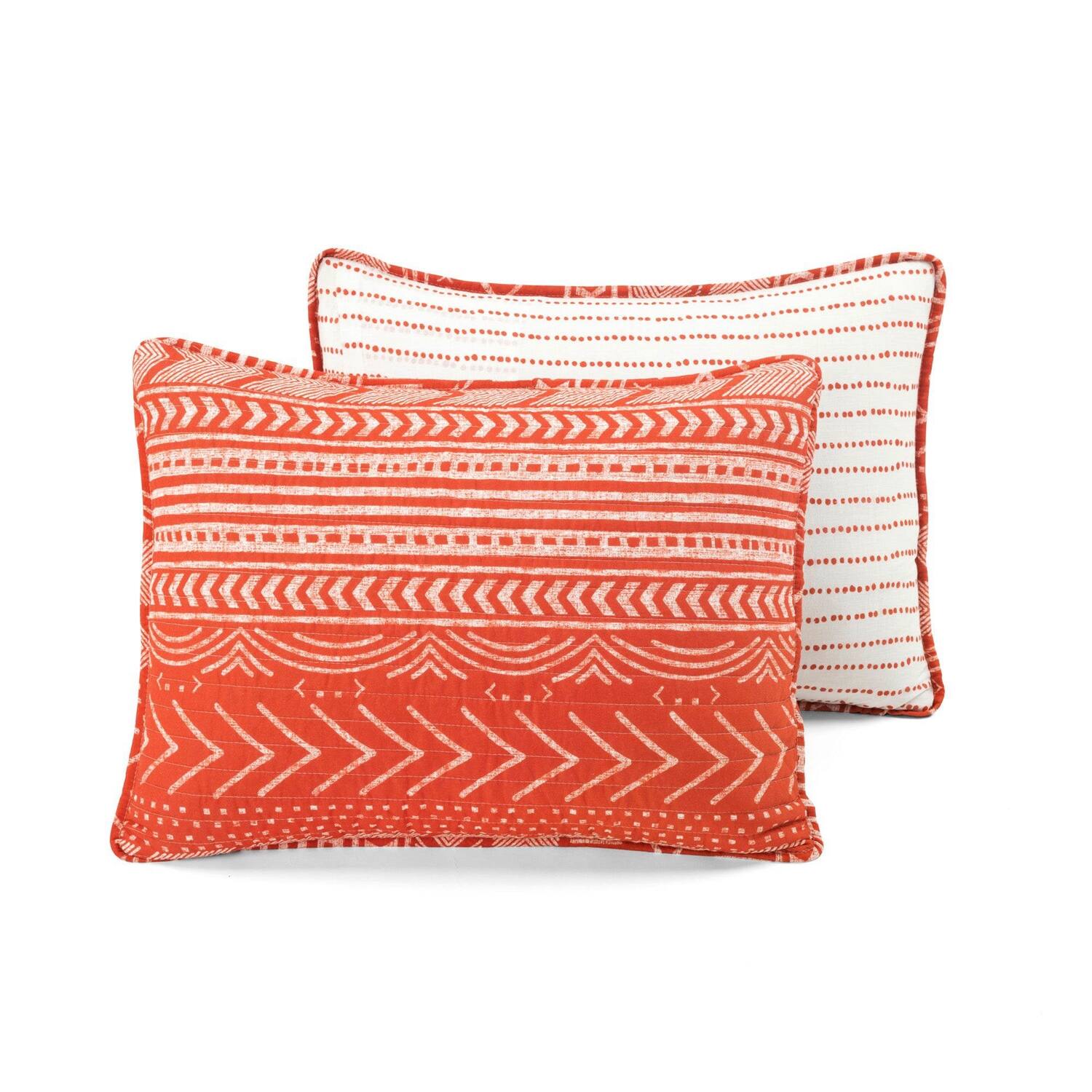 Alt View 1. Hivvago - King size Scandinavian Chevron Orange White Stripe Reversible Cotton Quilt Set - Orange White.