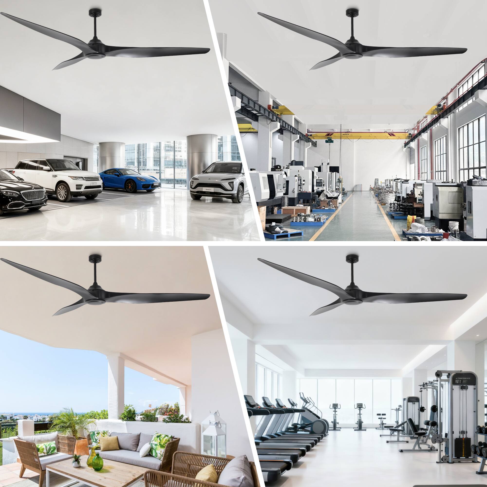 Alt View 2. Parrot Uncle - 100" Industrial HVLS Extra Larger 3 Propeller ABS Blades Outdoor Ceiling Fan without Light - Matte Black.