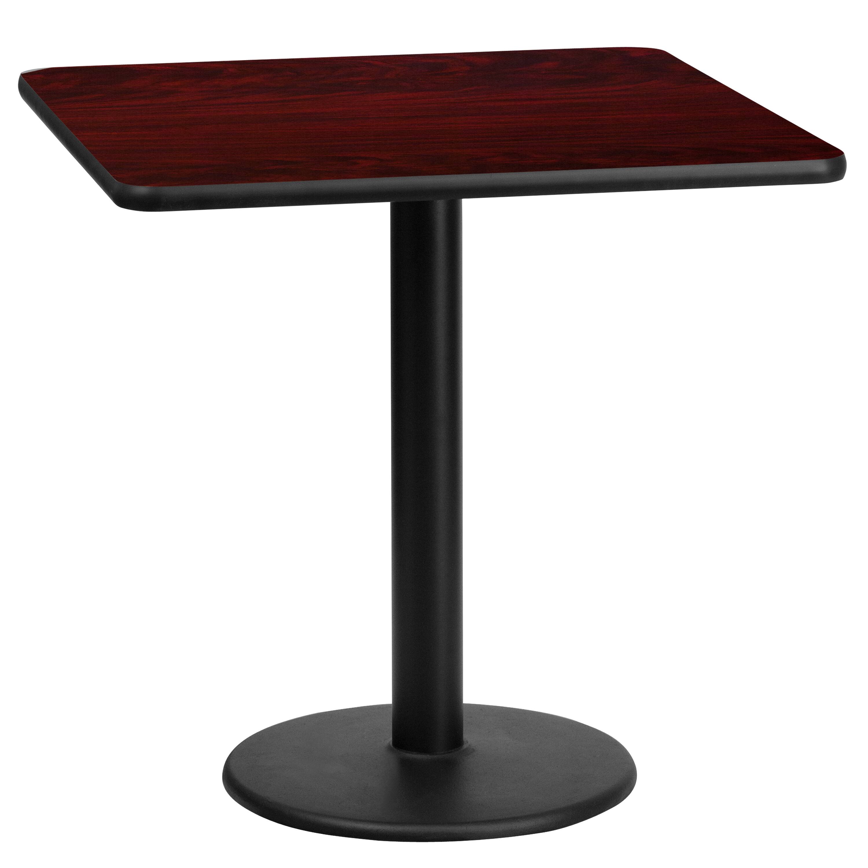 Emma + Oliver - 24" Square Laminate Table Top with 18" Round Table Height Base - Mahogany