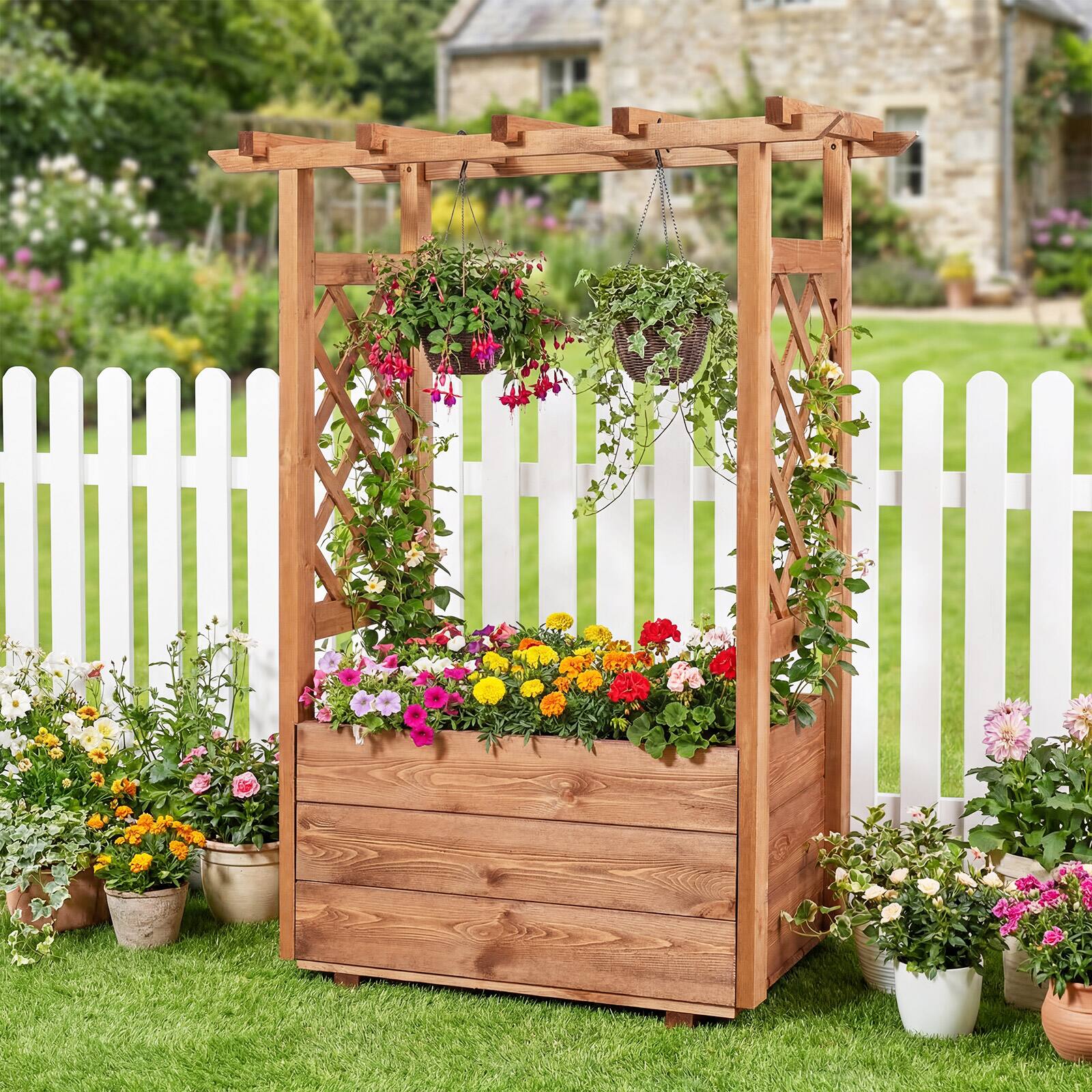 Alt View 1. Gymax - Gymax Wooden Raised Garden Bed/ Lattice Trellises Hanging Roof Drainage Indoor Outdoor - Orange.