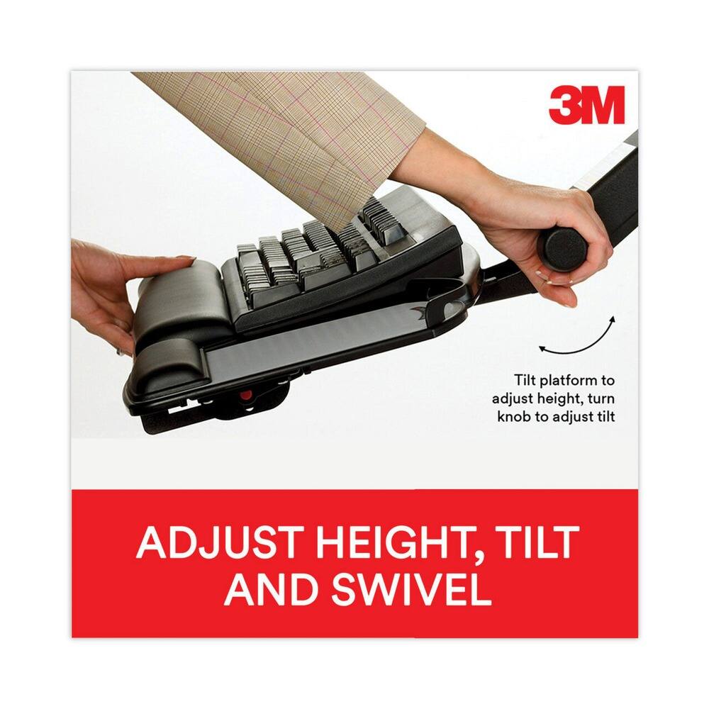 3M Tilt platform to adjust height, turn knob to adjust tilt  
ADJUST HEIGHT, TILT AND SWIVEL
