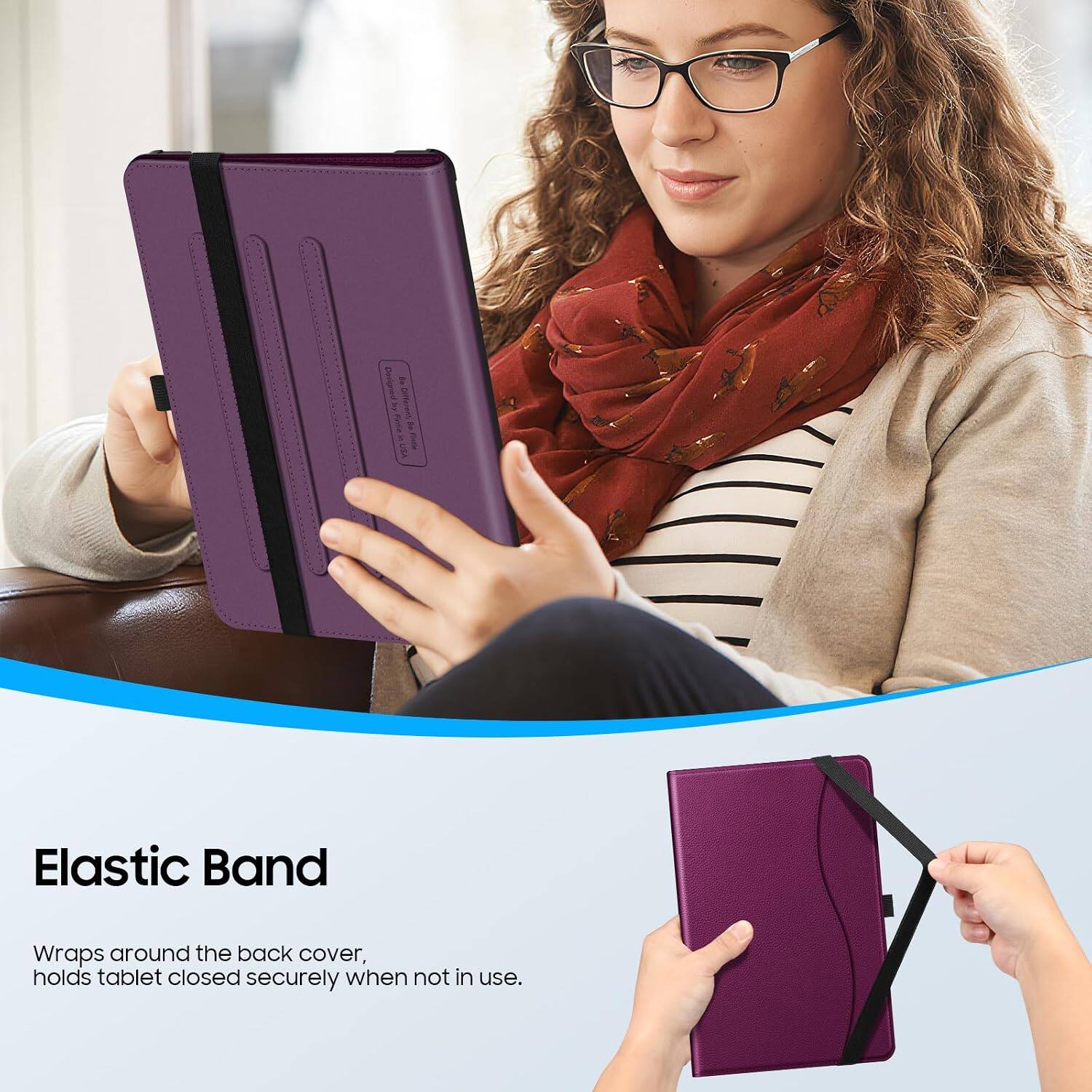 Cosioned Re by Fintie Different DU USA Flake

Elastic Band
Wraps around the back cover, holds tablet closed securely when not in use.