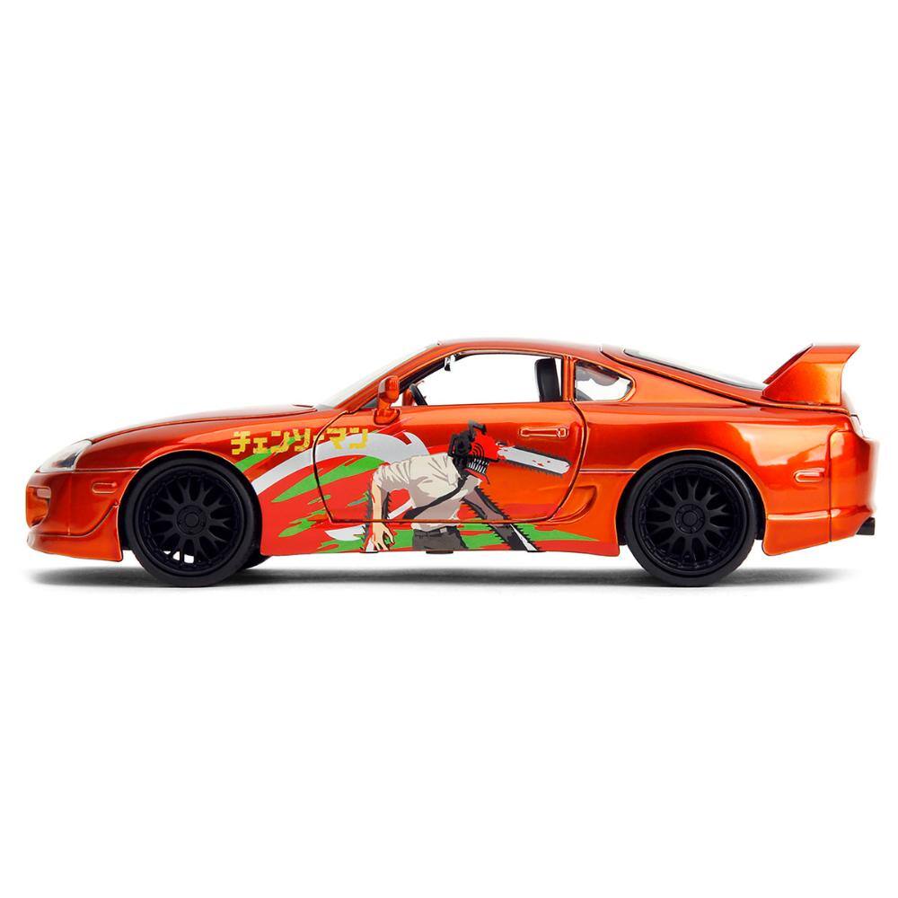 Angle. Jada - 1995 Toyota Supra Orange w/ Graphics & Chainsaw Man Figure – Chainsaw Man (2022) Anime Hollywood Rides 1/24 - Orange Metallic.