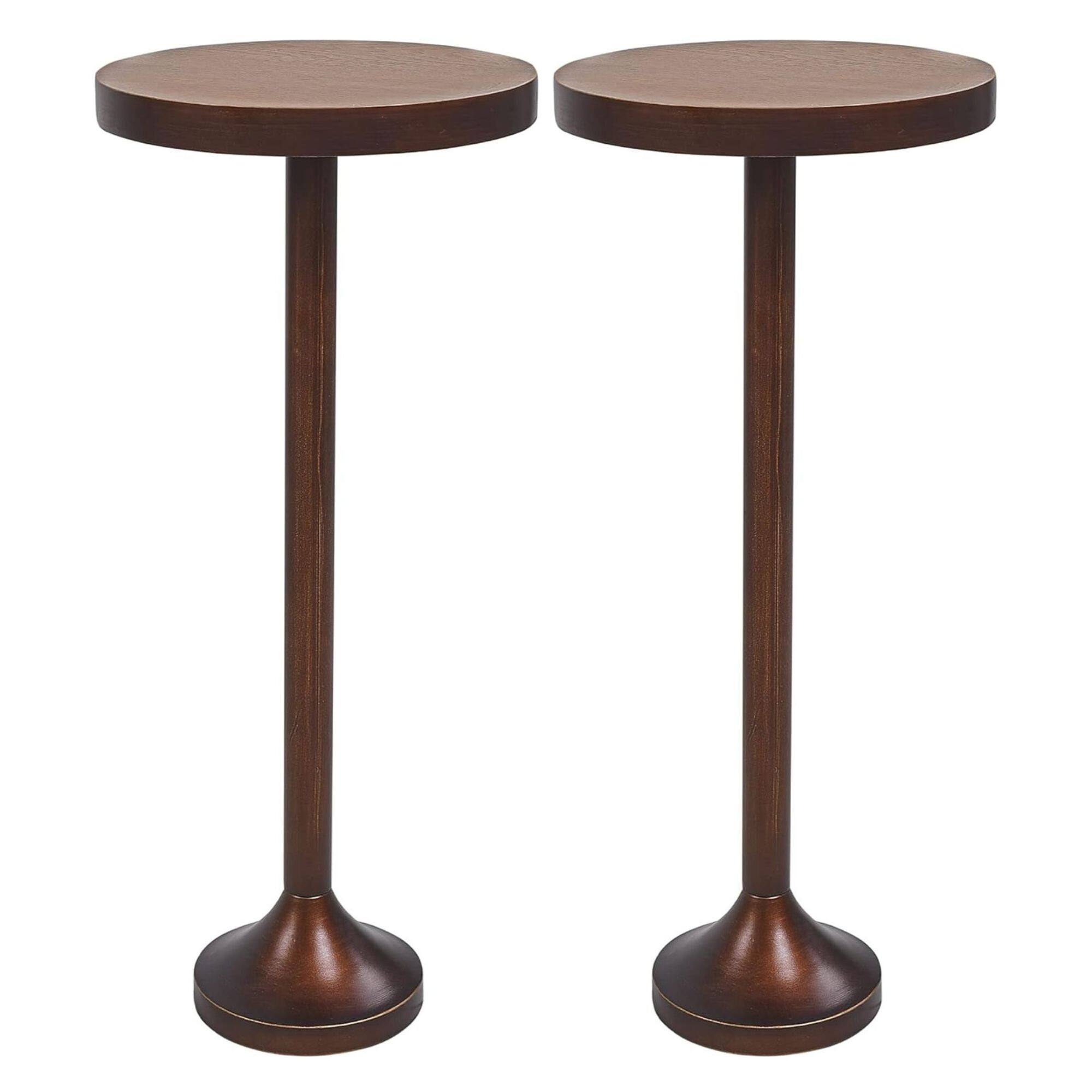 COZAYH - Small Pedestal End Table, Living Room Furniture, Light Espresso, Set of 2 - Brown