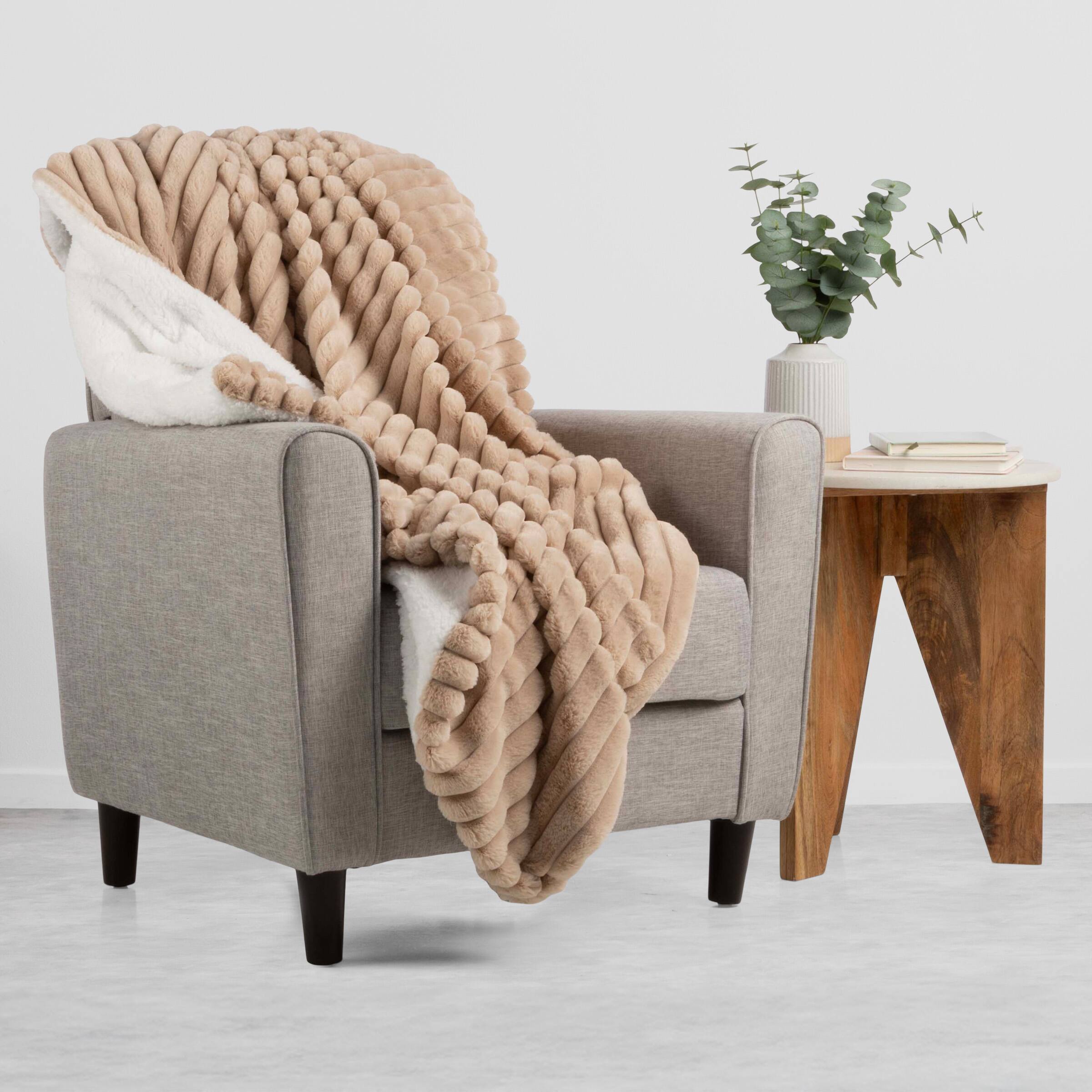 Alt View 4. Lavish Home - 60x70in Faux Fur Throw Blanket - Taupe.