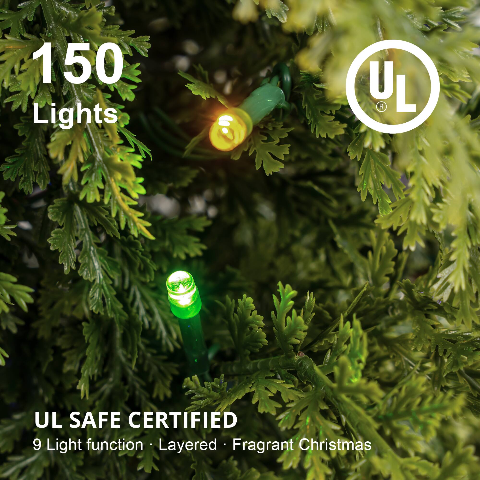 150 Lights

UL

UL SAFE CERTIFIED

9 Light function • Layered • Fragrant Christmas