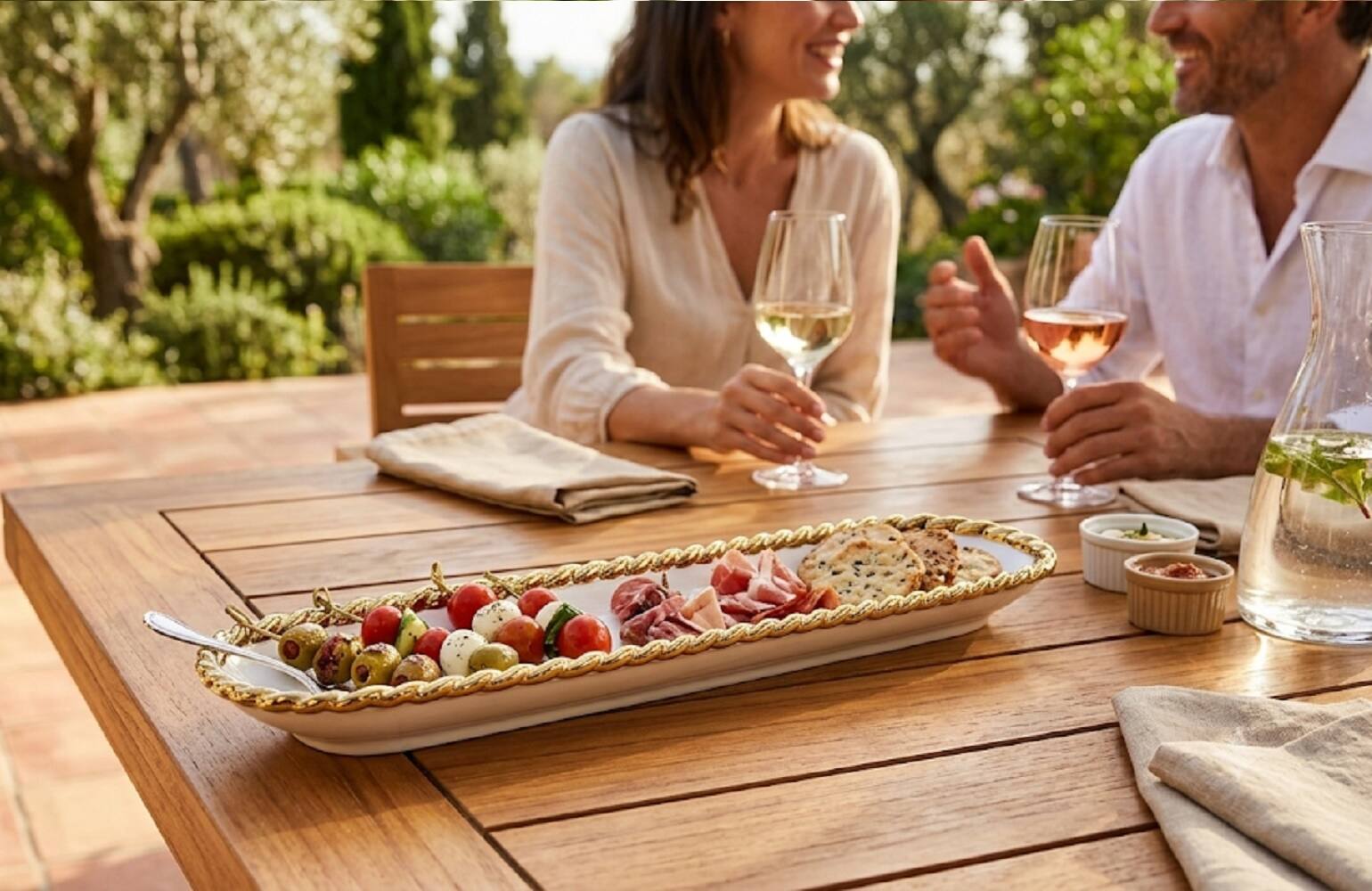 Back. Jiallo - 14 inch Gold-Trimmed Porcelain Cracker & Appetizer Serving Tray - White & Gold.
