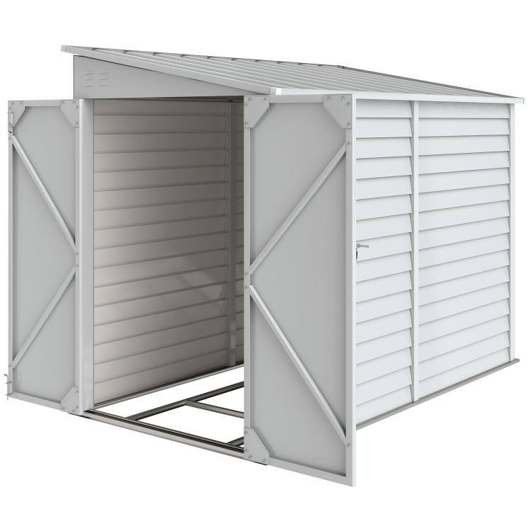 Alt View 10. PULUZ - 4.6 feet x 9 feet Outdoor Storage Shed, Lean to Metal Shed with Foundation Kit, Lockable Doors and Gloves for Patio, Law - White.