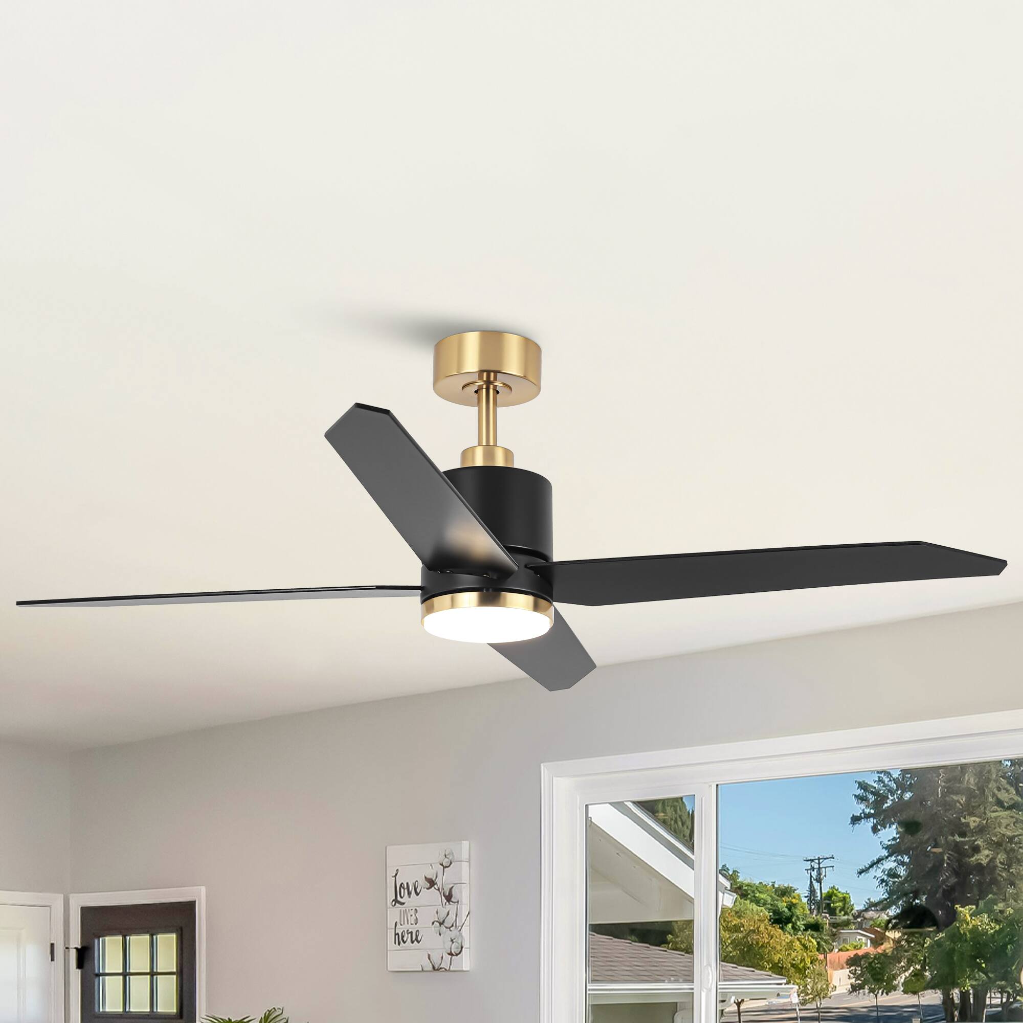 Parrot Uncle - 52" Wood 4-Blade Dimmable Modern Ceiling Fan with Light and Remote - Black