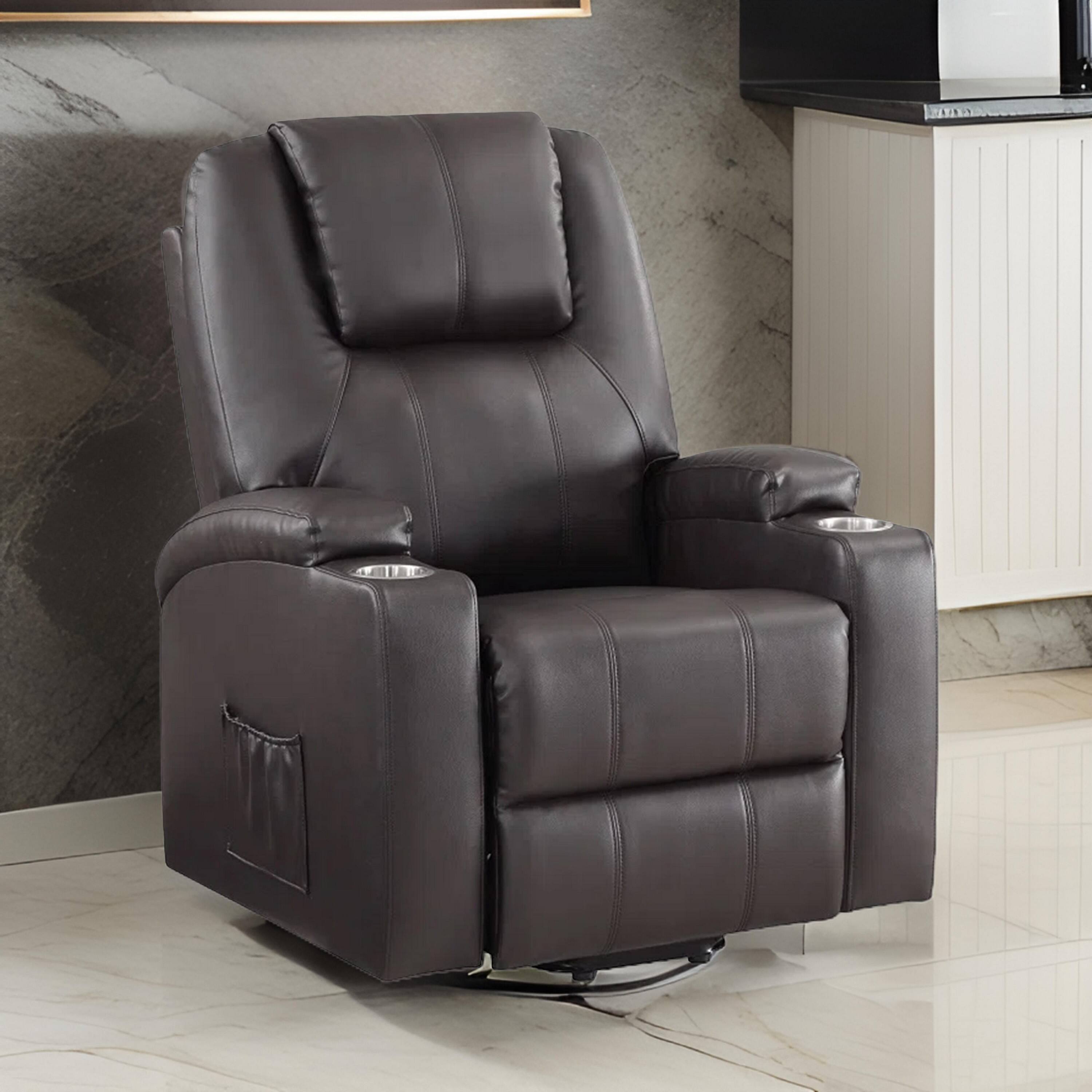Alt View 2. Manhattan Lane - Evans 37 Inch Recliner Chair, Power Lift, 2 Cupholders Faux Leather - Brown.