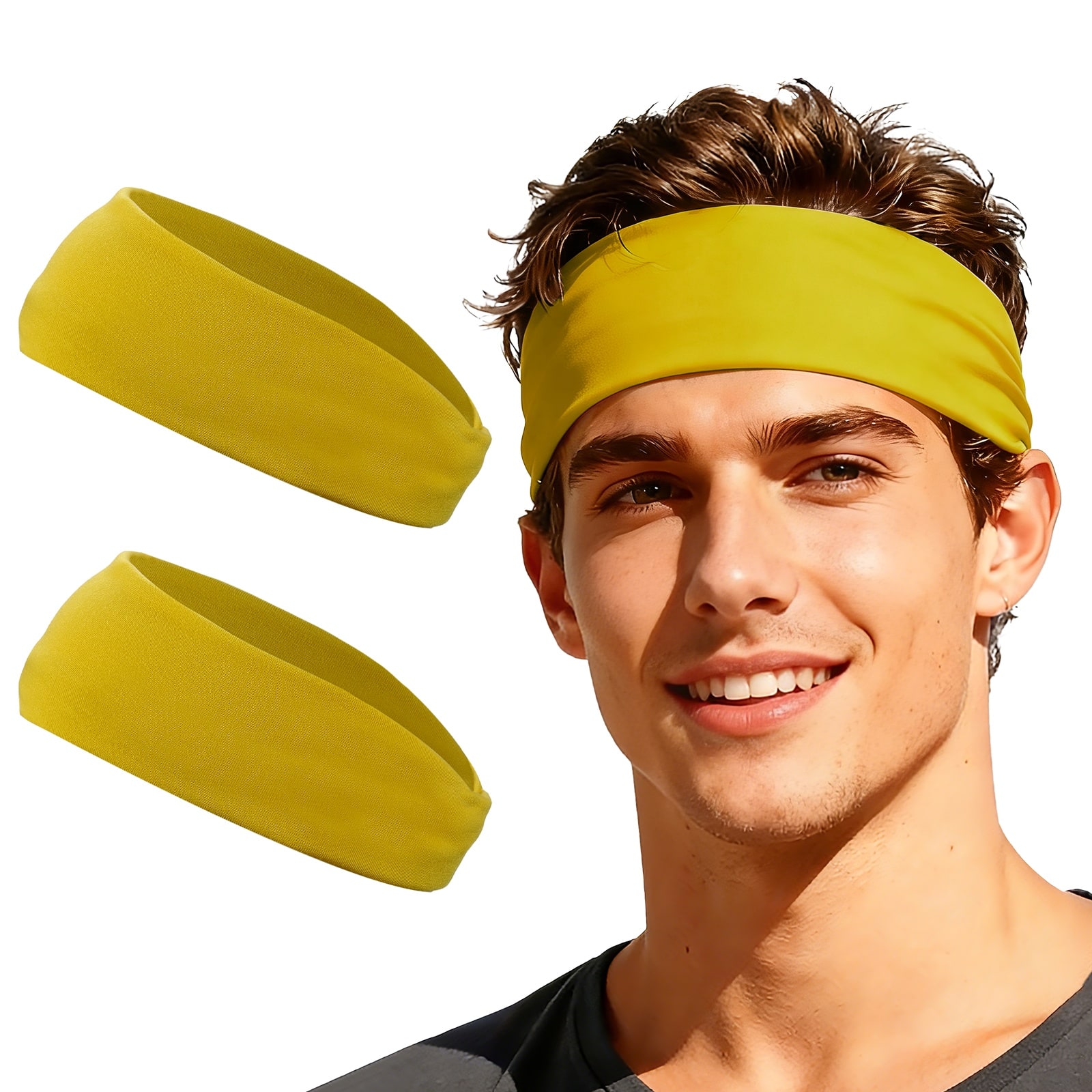 Unique Bargains - Sport Headbands for Men & Women, Stretchy Sweatband Absorbent Headbands, 2pcs - For Yoga/Sports/Running/Fitness/Cycling - Ginger Yellow price history on PriceWatchPro