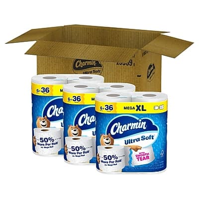 Charmin - Ultra Soft Mega XL Toilet Paper, 2-Ply, White, 312 Sheets/Roll, 6 Rolls/Pack, 3 Packs/Carton (01568)