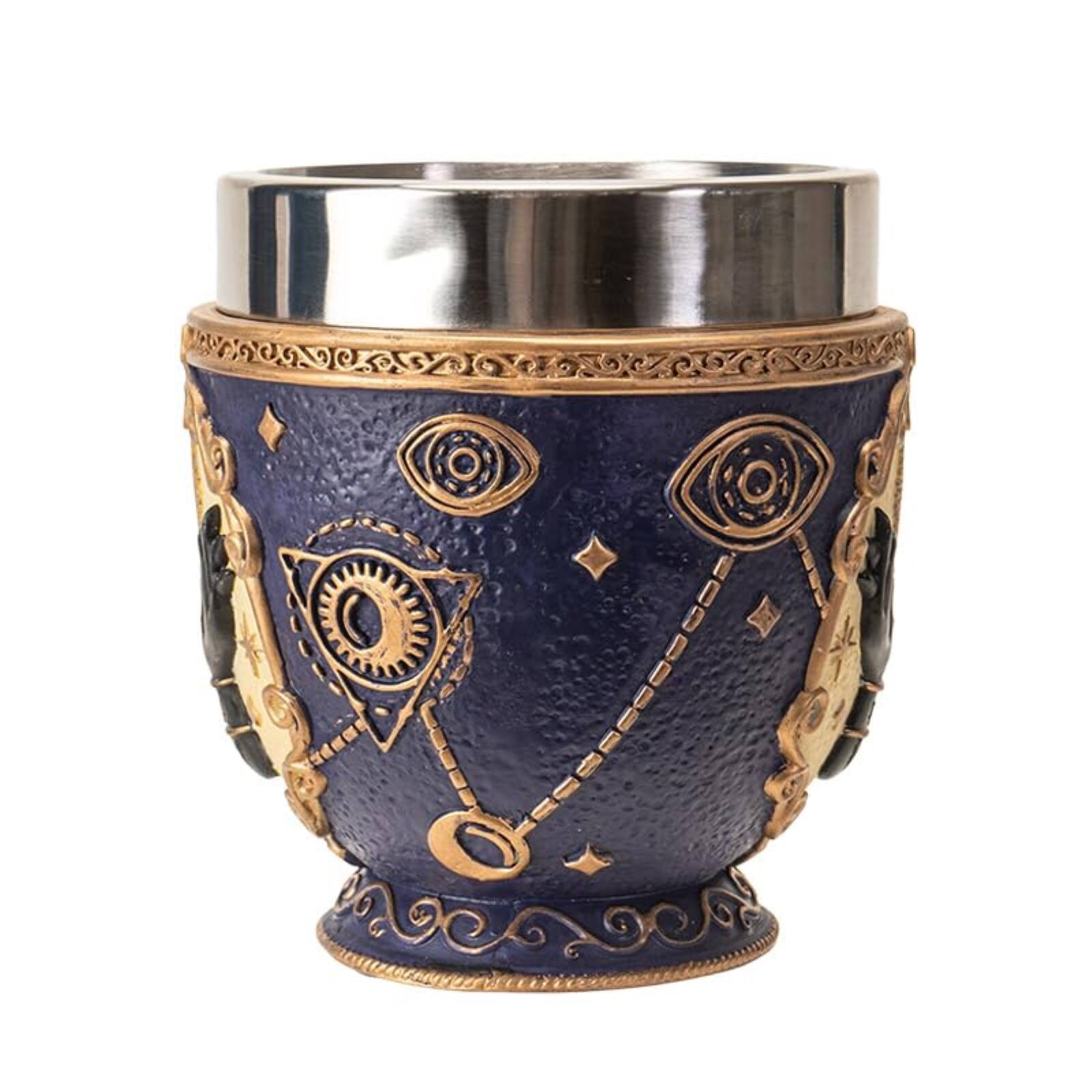 Angle. Pacific Trading - Tarot Tea Cup 8 floz Resin And Stainless Steel Mug with Mystical Symbols Ideal for Coffee Tea Drinks - Multicolor.
