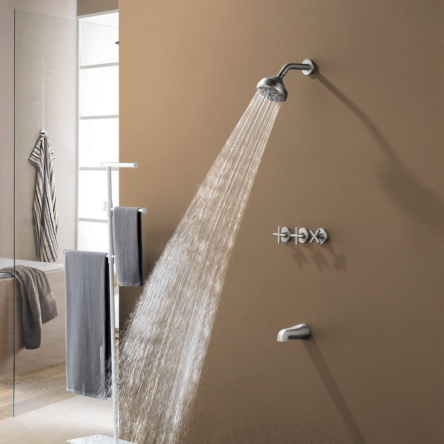 Alt View 4. Boyel Living - Brushed Nickel Shower Set with Seven Function Dual Shower Heads and cUPC Pressure Balance Valve - Brushed Nickel.