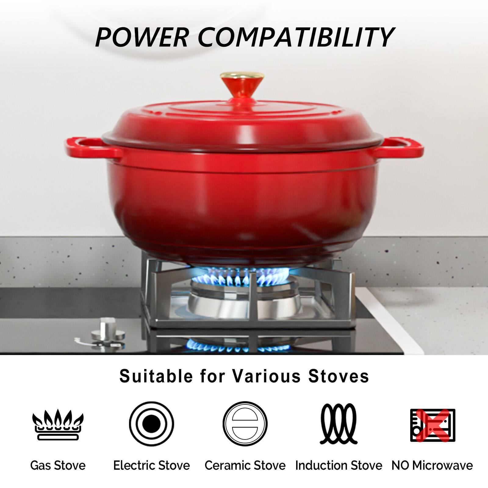 POWER COMPATIBILITY

Suitable for Various Stoves

- Gas Stove
- Electric Stove
- Ceramic Stove
- Induction Stove
- NO Microwave