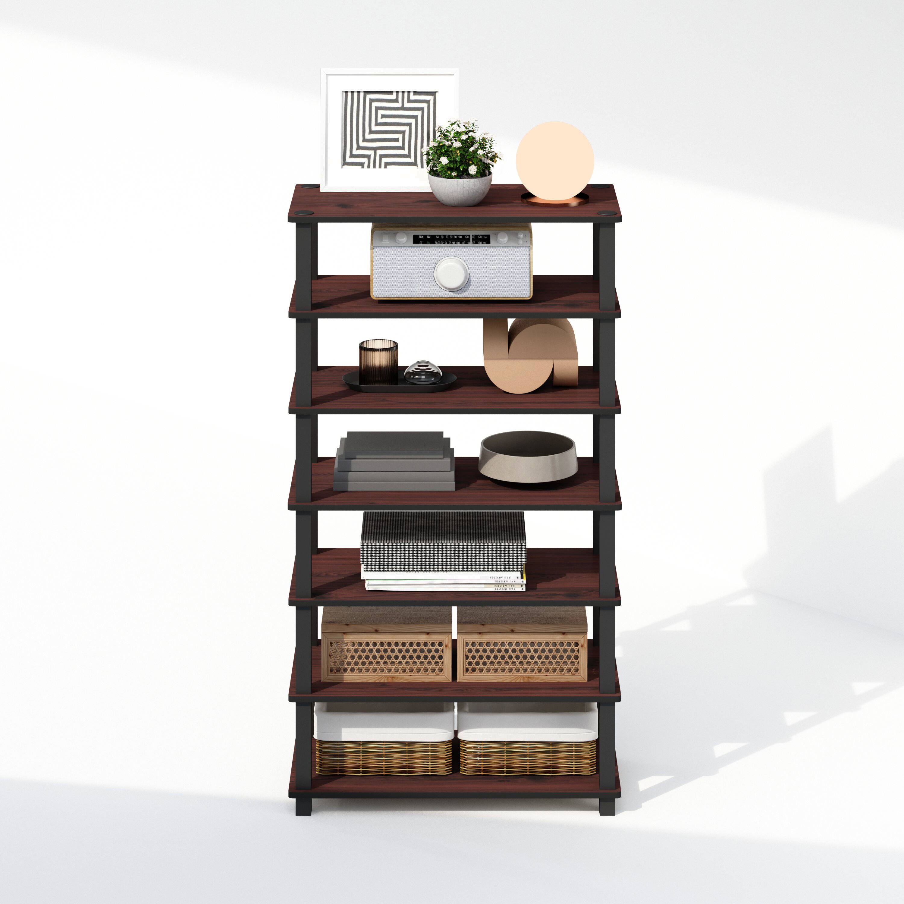 Alt View 4. Furinno - Turn-S-Tube 4-Tier Multipurpose Standing Shelves, Dark Cherry/Black, Set of 2 - Dark Cherry/Black.