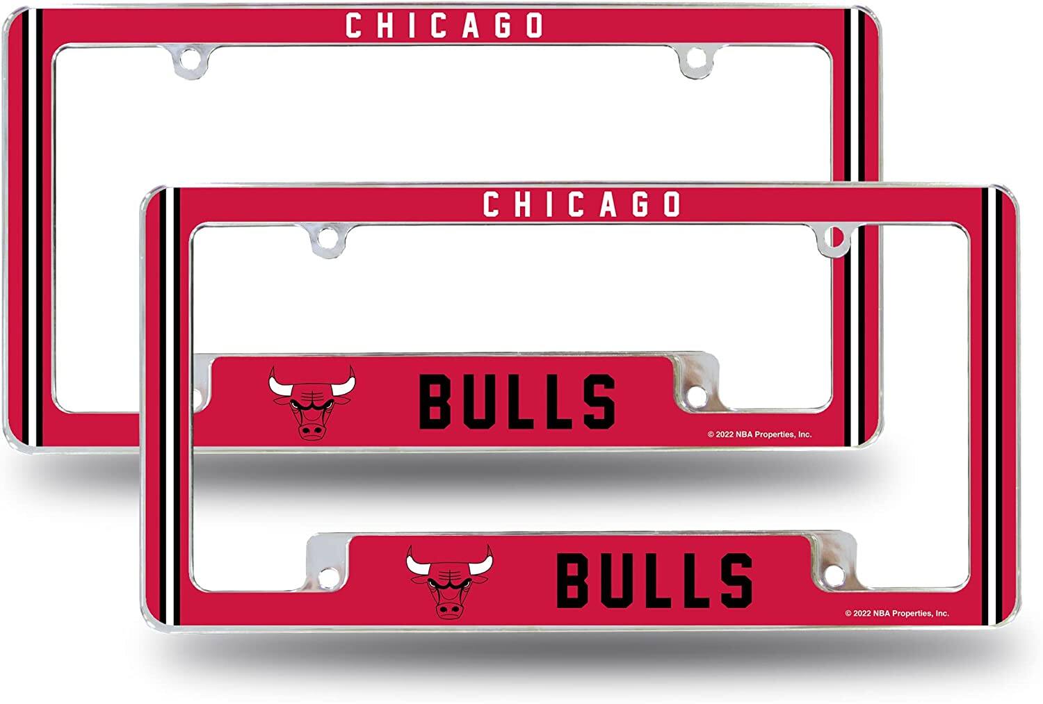 Chicago Bulls (Set of 2) Chrome Metal License Plate Frames with Bold Full Frame Design