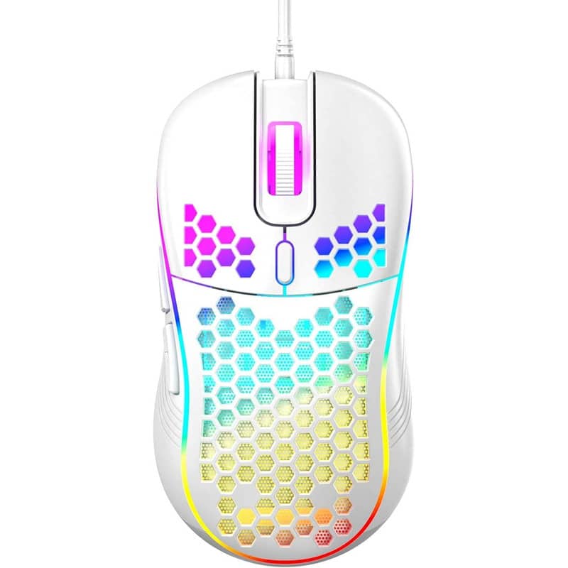 SKRAN - Gaming Honeycomb Mouse with RGB On/Off, Adjustable 7200 /4800/2400/1200 DPI & Lightweight Design for Gaming, Office - Wired - White
