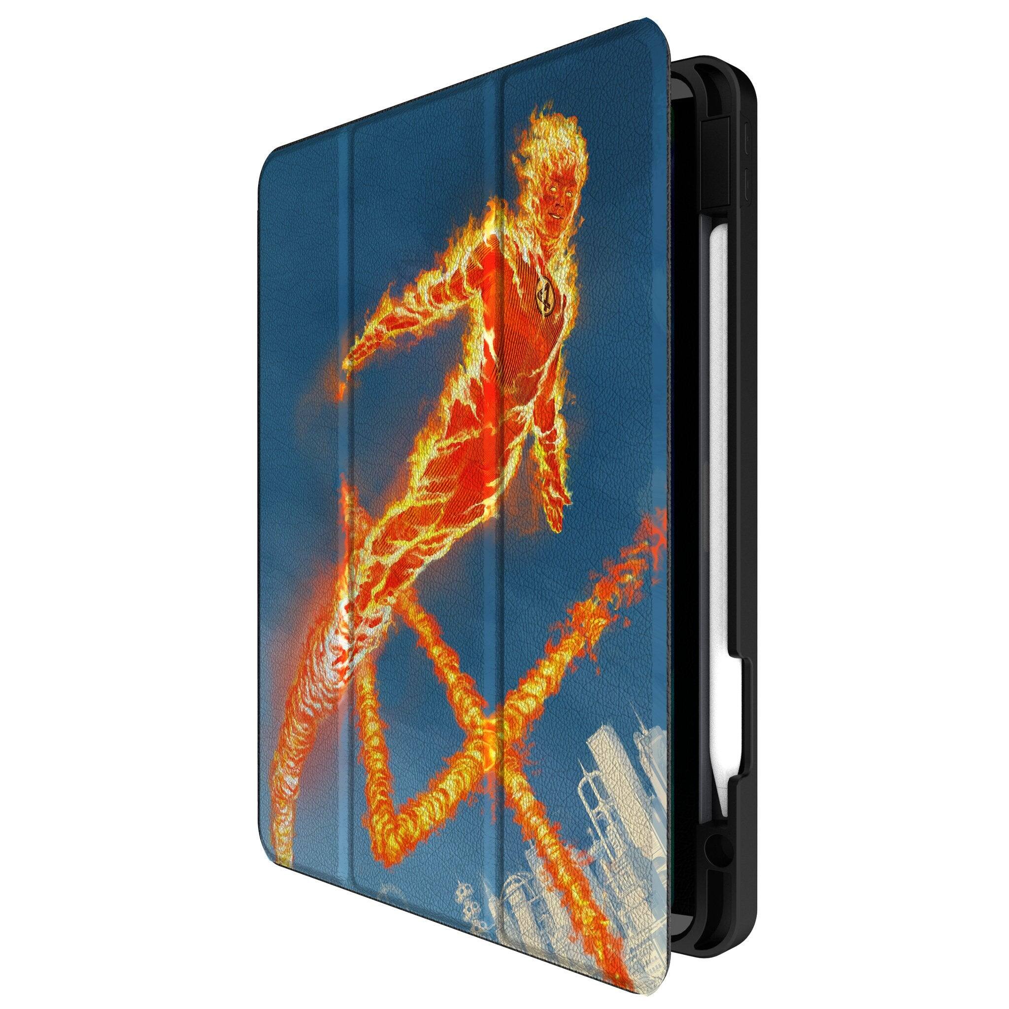 Angle. Keyscaper - Marvel Cover Art Tablet Case - Apple iPad Air 13in (M2/M3) - Human Torch.