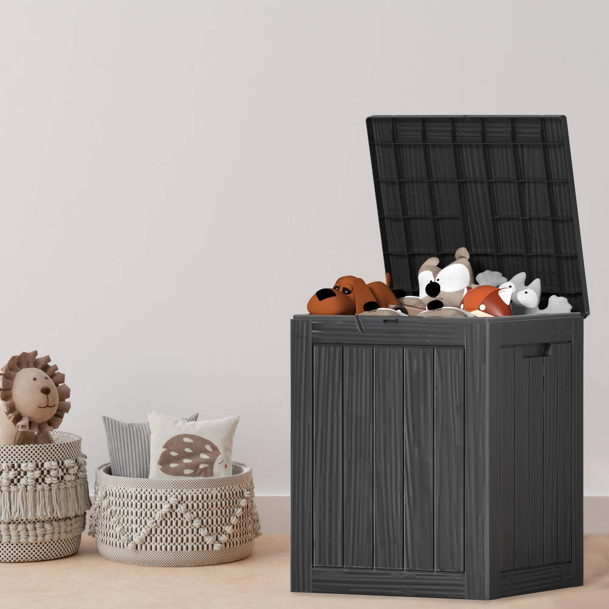 Left. Chic Crate - 18.11'' W 28 Gallons Water Resistant Resin Lockable Deck Box - Black.