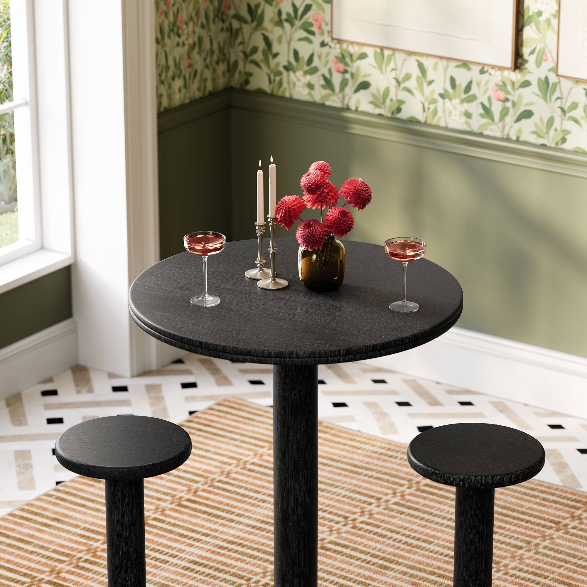 Alt View 3. Modway - Neo 3-Piece Round Indoor - Outdoor Patio Wood Bar Table And Stool Set by Modway - Black.