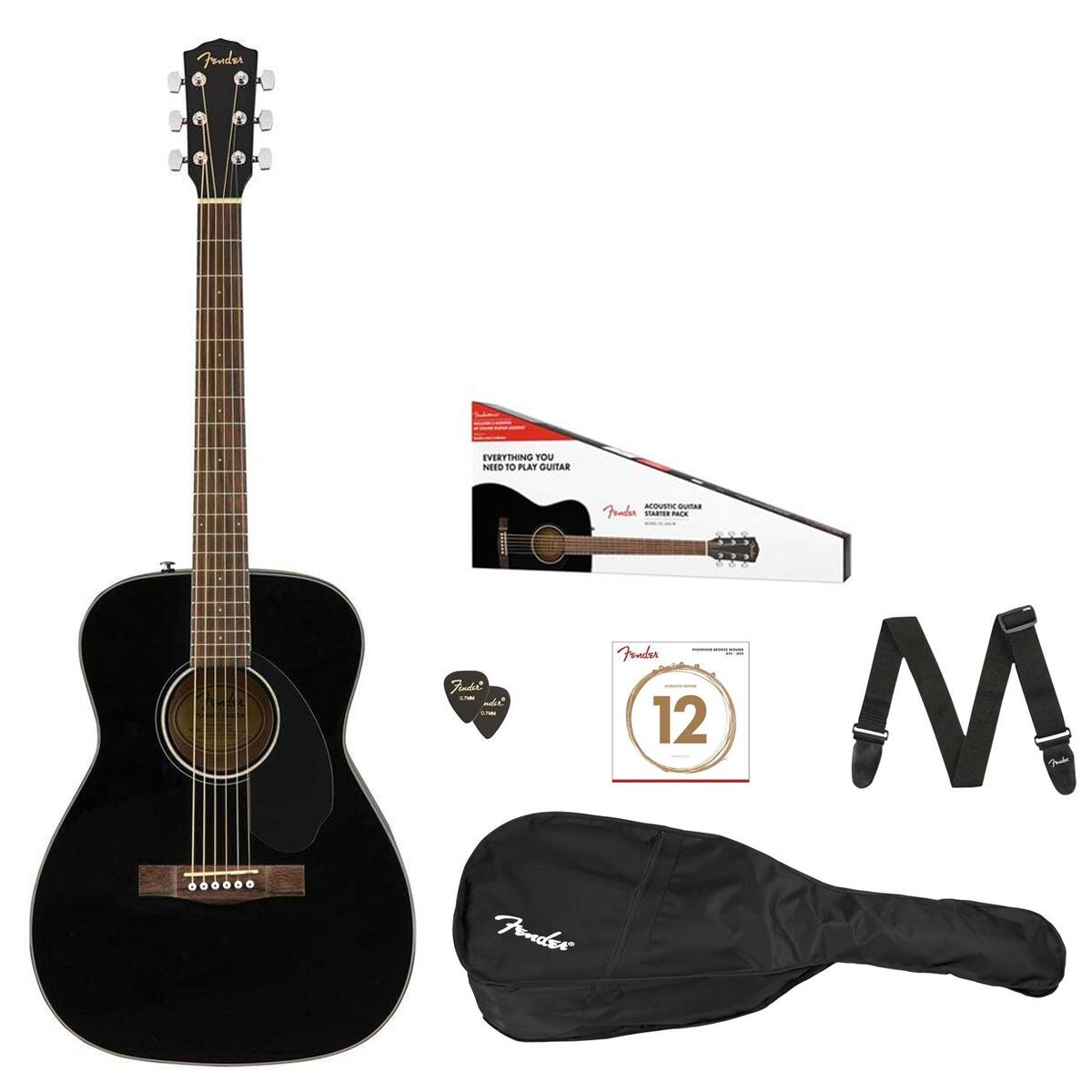 Fender EVERYTHING YOU NEED TO PLAY GUITAR  
Fender ACOUSTIC GUITAR STARTER PACK  
Fender 12  
Fender