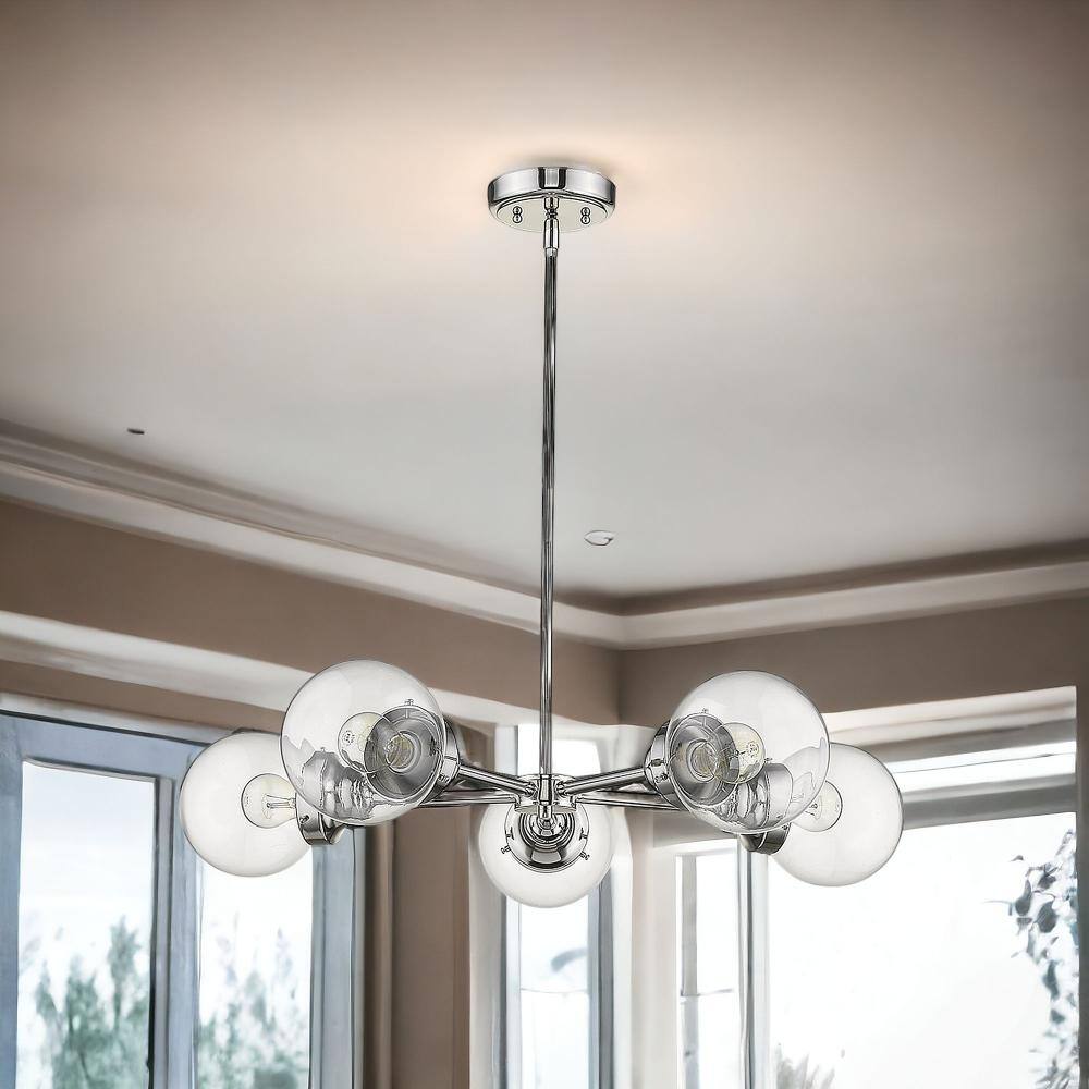 Angle. Hivvago - Hivvago Silver Five Light Metal Dimmable Chandelier With Clear Shades - Silver.