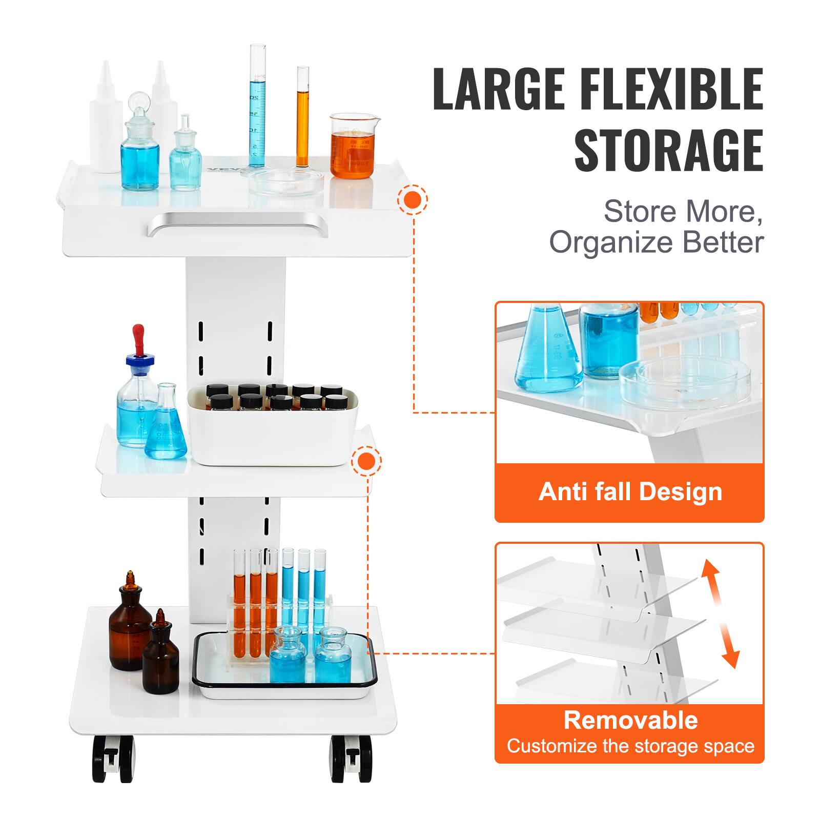 LARGE FLEXIBLE STORAGE
Store More, Organize Better
Anti fall Design
Removable
Customize the storage space