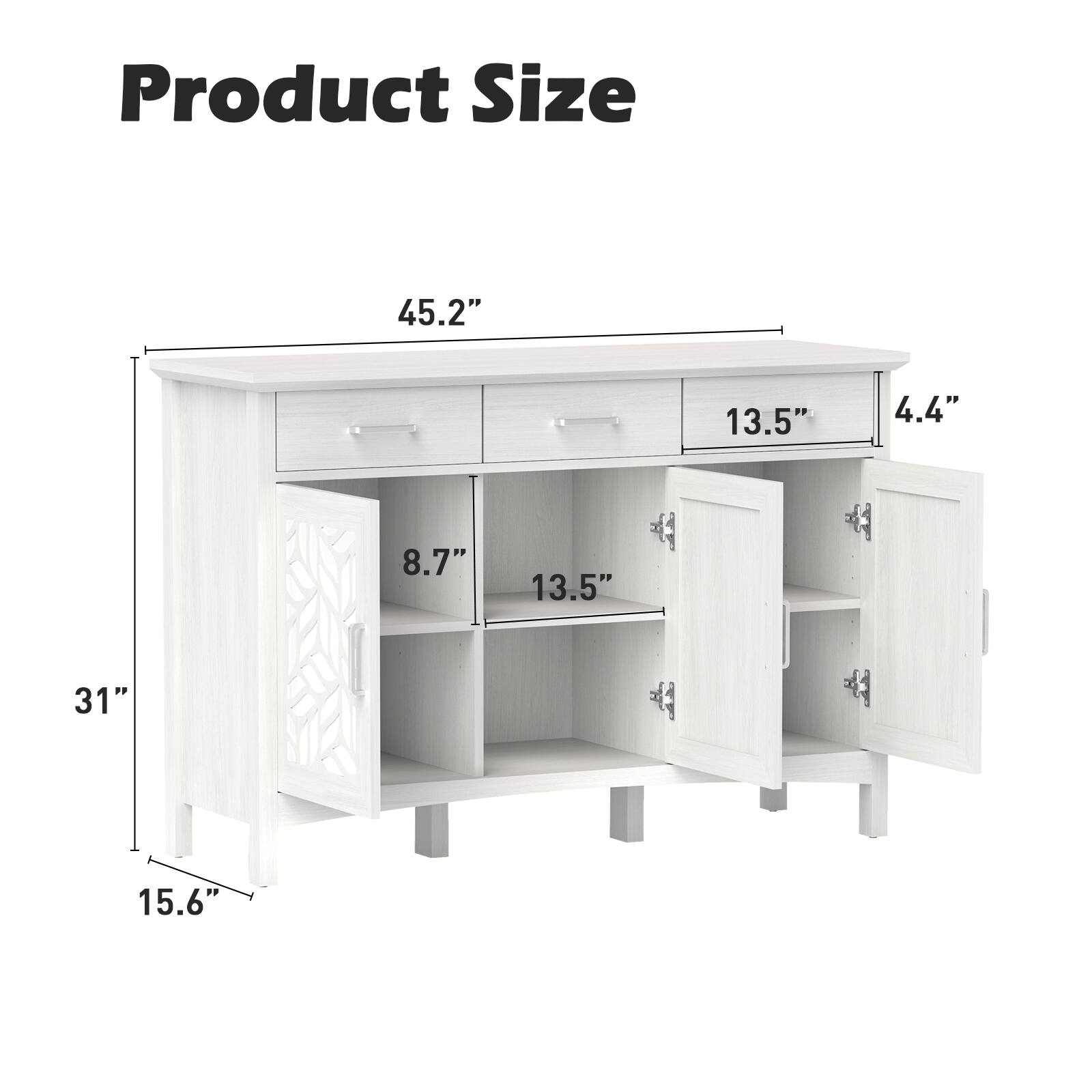 Product Size  
45.2" x 13.5" x 4.4" x 8.7" x 13.5" x 31" x 15.6"