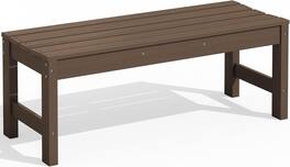 SERWALL - 47 Inches Backless Outdoor Bench for 2-Person, All Weather HDPE Bench with Wood Grain Texture - Coffee