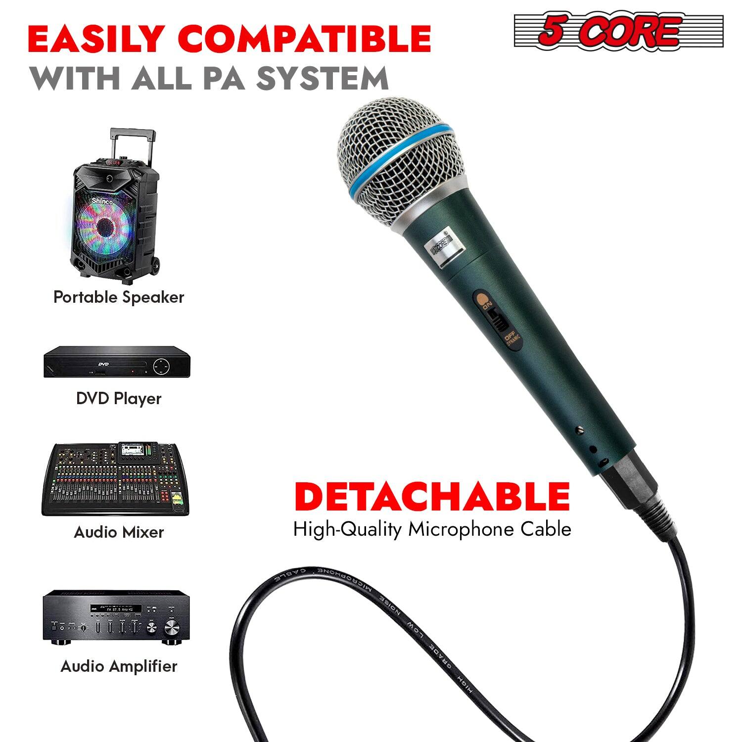 EASILY COMPATIBLE WITH ALL PA SYSTEM 5 CORE  Portable Speaker DVD Player Audio Mixer Audio Amplifier DETACHABLE High-Quality Microphone Cable