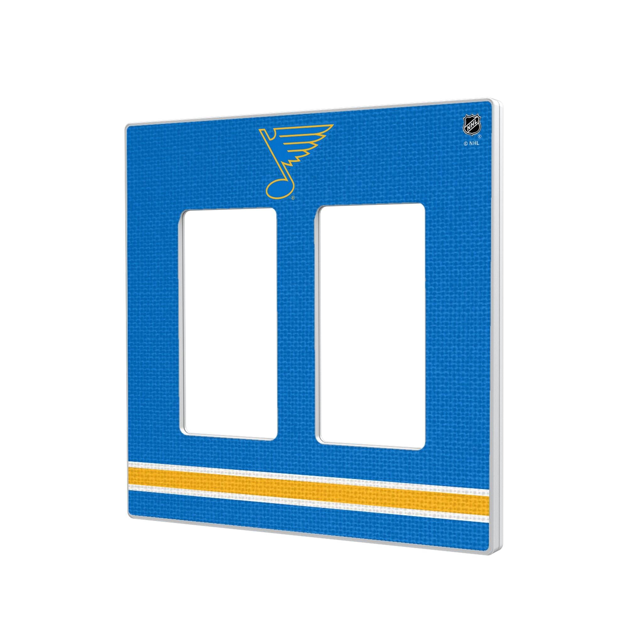 Front. Keyscaper - St. Louis Blues Double Rocker Lightswitch Plate - Multicolor.