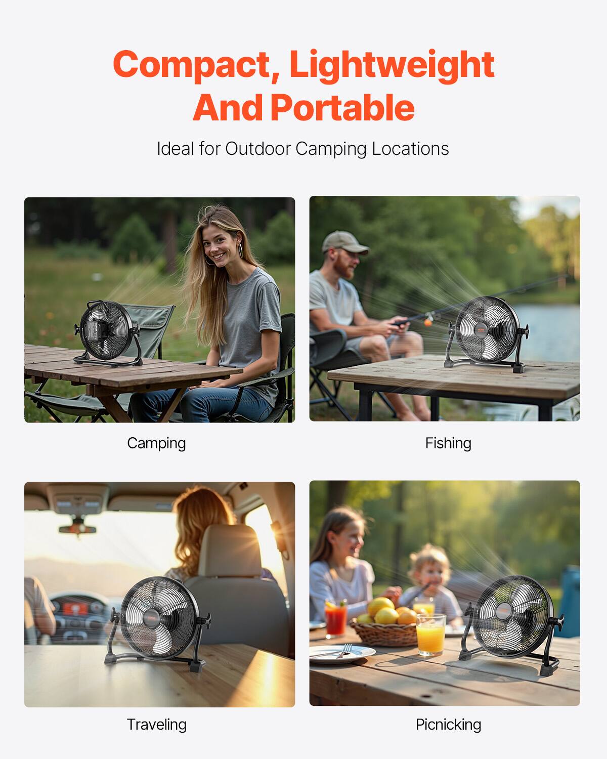 Compact, Lightweight And Portable  
Ideal for Outdoor Camping Locations  

Camping  
Fishing  
Traveling  
Picnicking