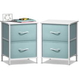 Sorbus - Nightstand with 2 Drawers, (2 Pack) Kids Bedside Furniture End Table Night Stand, Steel Frame, Wood Top - Aqua