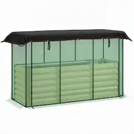 RYHNUYNE - Raised Garden Bed with Crop Cage and Shade Cloth, Galvanized Steel Planter Box with Open Bottom for Vegetables - Beige