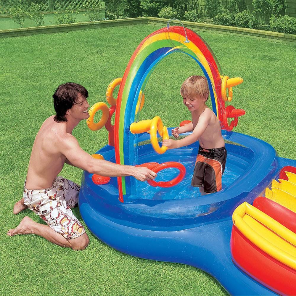 Alt View 3. Intex - Intex 9.75ft x 6.33ft x 53in Inflatable Rainbow Play Pool and Ocean Play Pool.