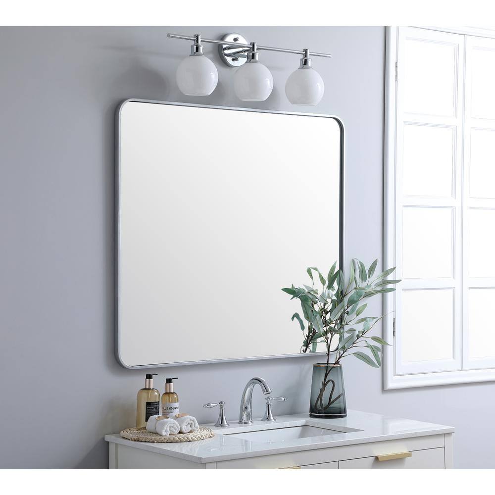Alt View 4. Elegant Decor - Soft corner metal rectangular mirror 36x40 inch in Silver - Silver.