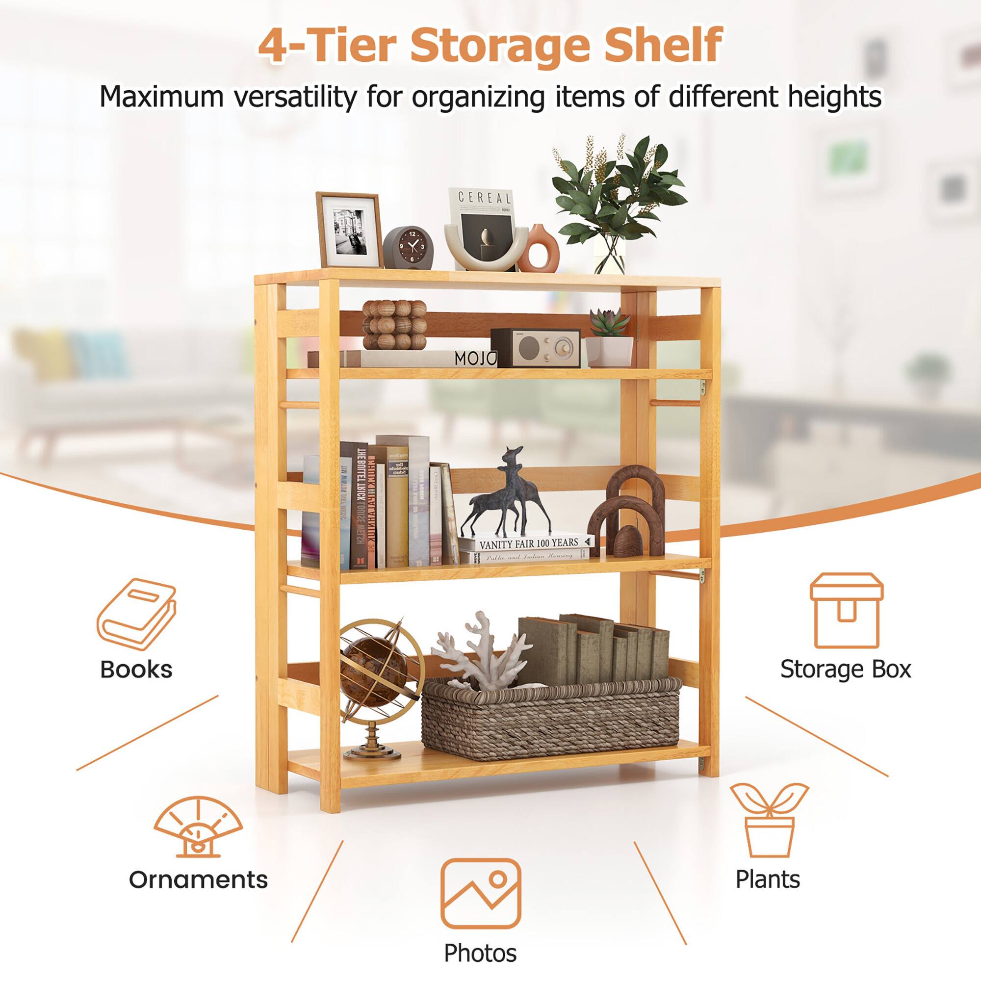 4-Tier Storage Shelf  
Maximum versatility for organizing items of different heights  

- Books  
- Ornaments  
- Photos  
- Plants  
- Storage Box