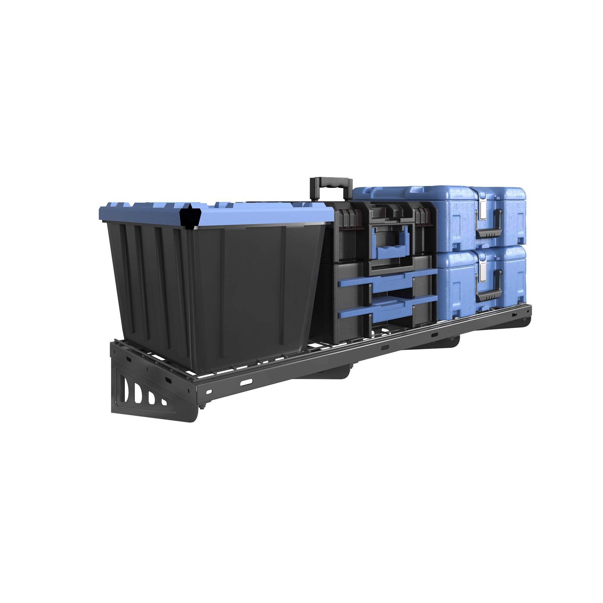 Left. Fleximounts - 48 in. x 16 in. Heavy Duty Steel Garage Wall Shelf with Brackets - Black.