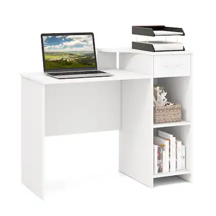 Front. Costway - Costway 40.5"Computer Desk with Printer Shelf Modern PC Workstation with Storage Drawer and CPU Stand - White.