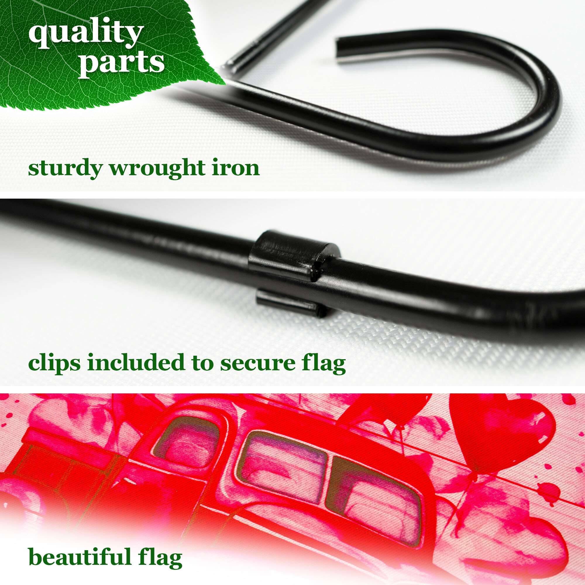 - quality parts
- sturdy wrought iron
- clips included to secure flag
- beautiful flag