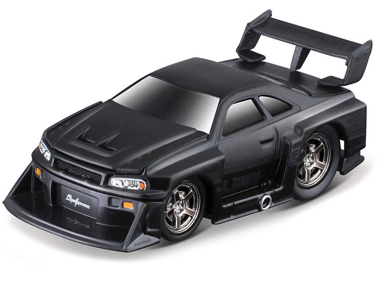 Angle. Muscle Machines - 1999 Nissan Skyline GT-R (R34) #5 "Liberty Walk" Matt Black 1/64 Diecast Model Car by Muscle Machines - Matt Black.