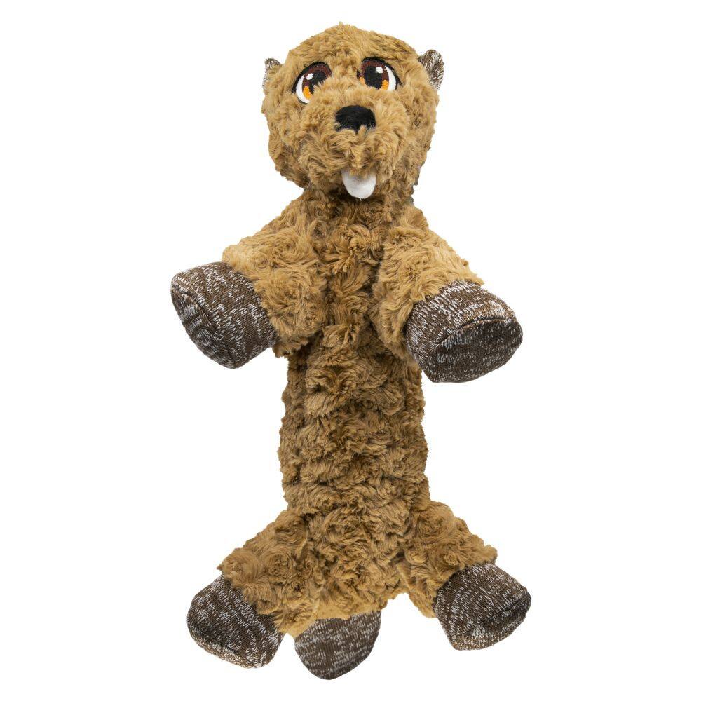 Angle. KONG - Kong Low Stuff Flopzie Beaver Dog Toy Dog Toy in Medium - Brown.