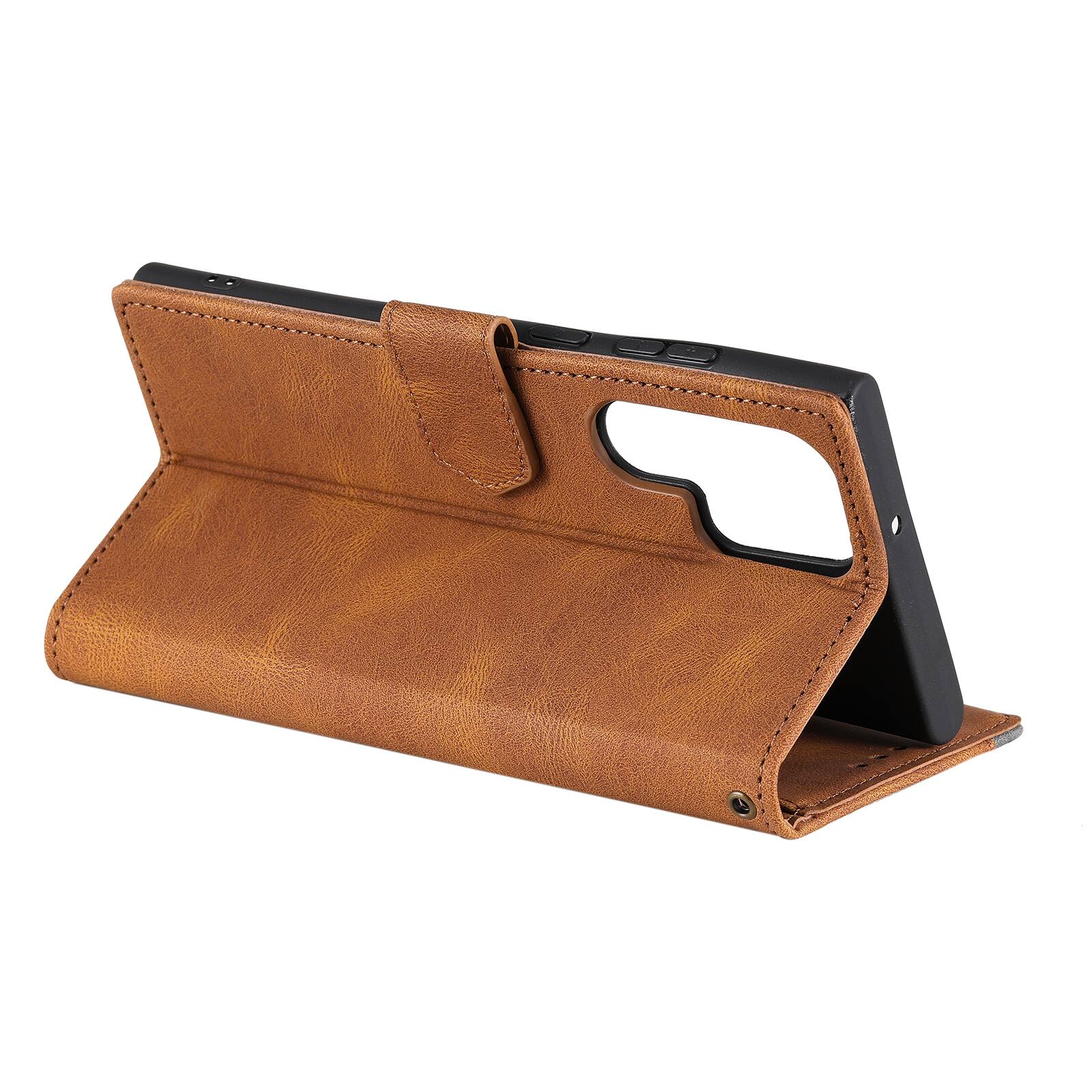 Left. Dteck - Wallet Case for Samsung Galaxy S24 Ultra,Vintage PU Leather Flip Card Holder Kickstand Magnetic Closure Phone Cover - Brown.