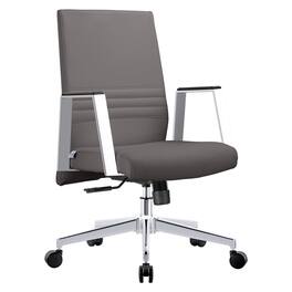LeisureMod - Aleen Office Chair in Upholstered Leather and Iron Frame with Swivel and Tilt Comfortable Desk Chair for Home Office - Gray