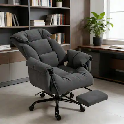Front. HTUTWOO - Executive Office Chair with Foot Rest,High Back Computer Chair, Adjustable Swivel Desk Chair for Home Office Work Study - Dark Gray.