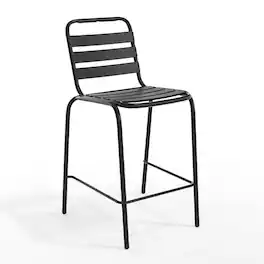 Emma + Oliver - Jens Metal Dining Stool with Triple Slatted Back for Indoor and Outdoor Use - Black