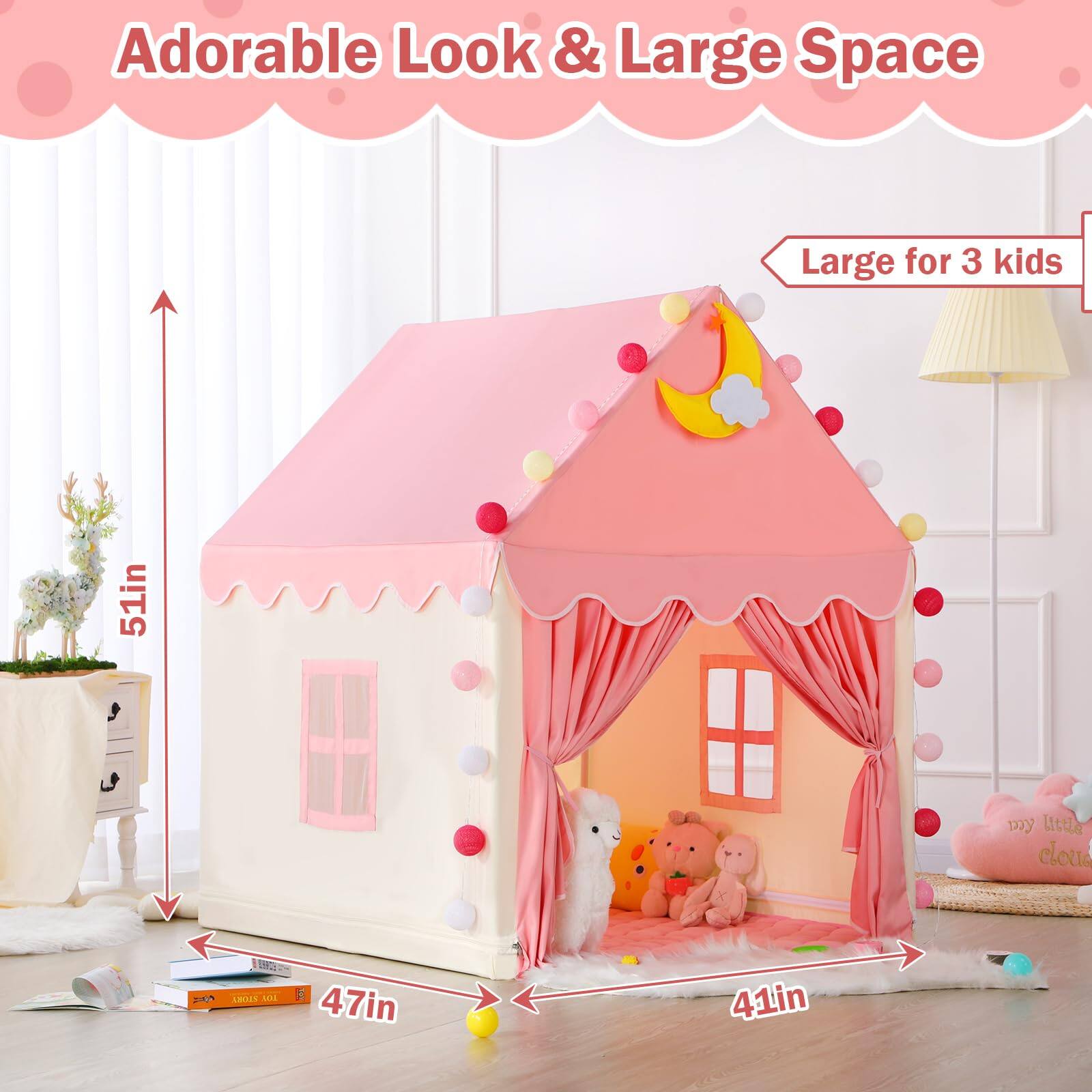 Adorable Look & Large Space  
Large for 3 kids  
51in  
47in  
41in