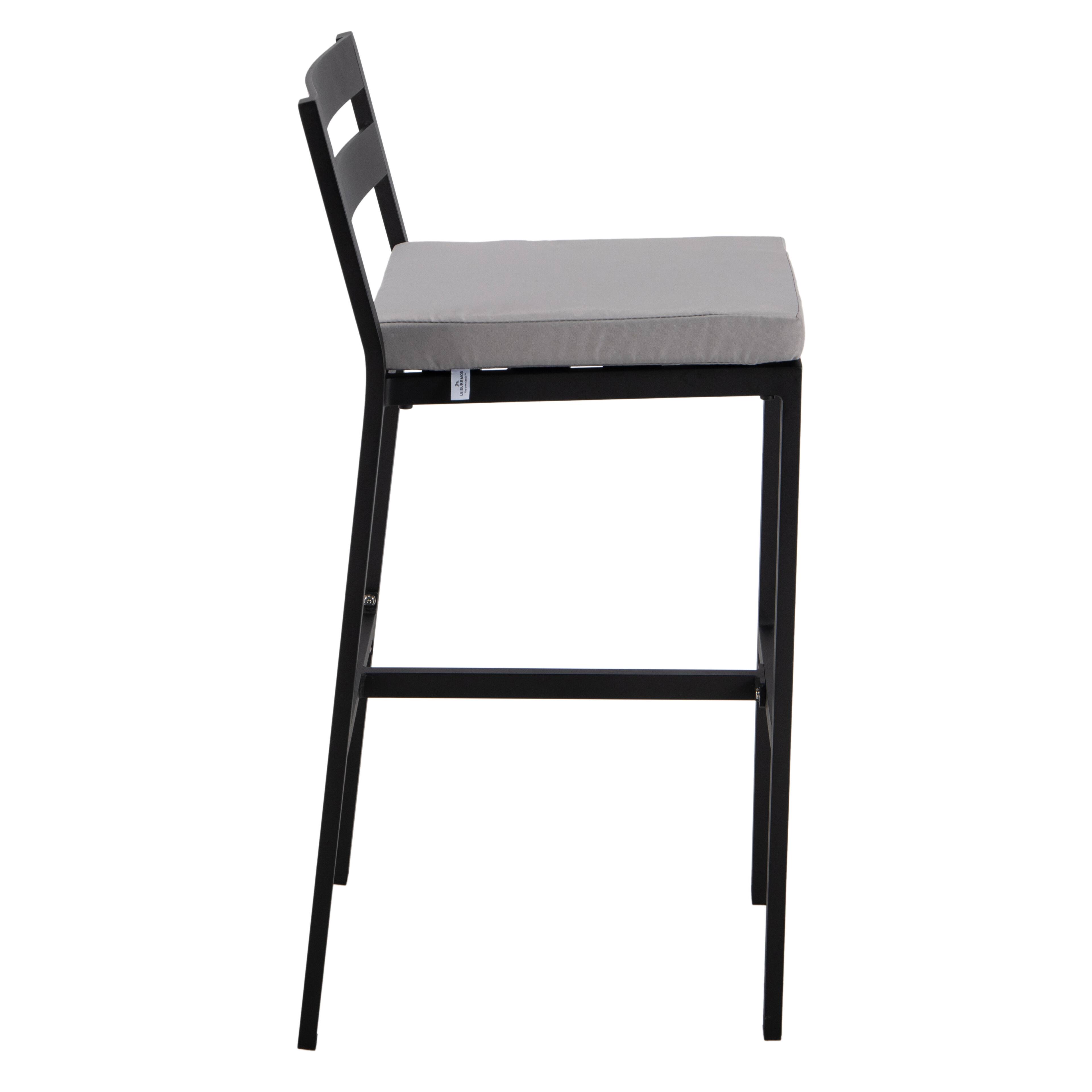 Alt View 3. LeisureMod - Chelsea 2-PCS Modern Patio Barstool, Rust-Proof Aluminum Low Back Outdoor Bar Stool with Olefin Cushion - Light Grey.